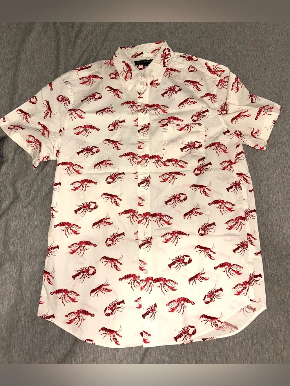 J. Crew White Short-Sleeve Button-Down with Red Lobster Print